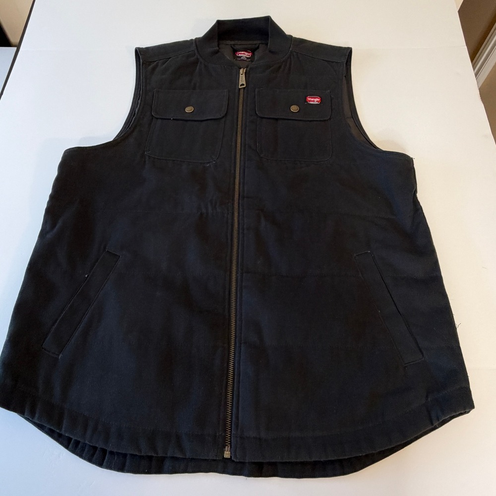 Wrangler Workwear Mens Canvas Quilted Vest Black Full Zip Large L 42-44 Utility
